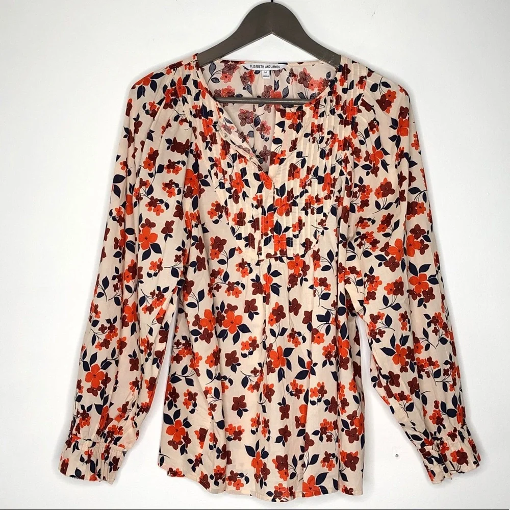 Elizabeth and James Floral Print Long Sleeve Pleated Front Blouse - Picture 2 of 11
